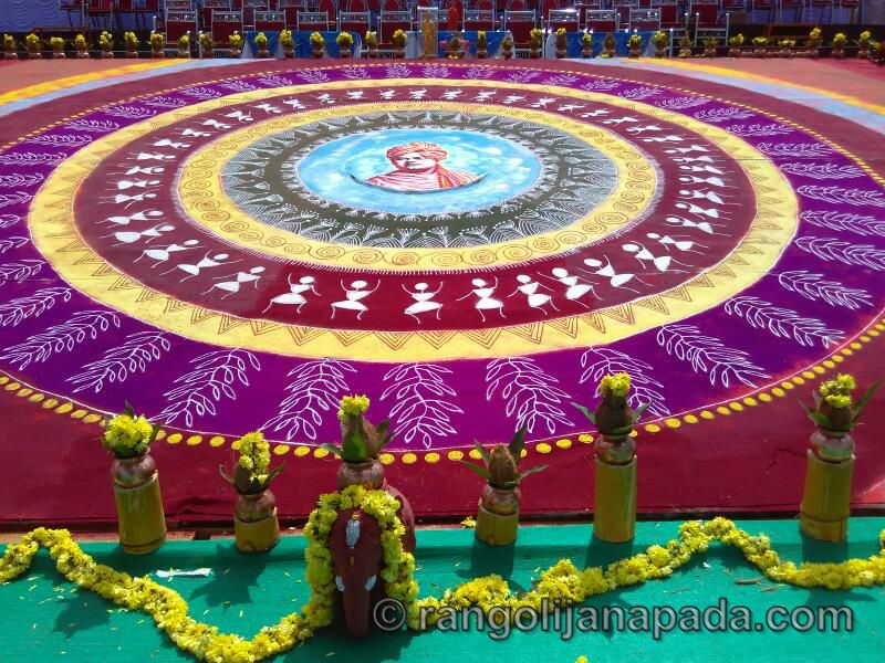 rangolijanapada.com,dr.bharathi maravanthe, rangoli artist, rangoli excibution by bharathi maravanthe in bynduuru, rangolijanapada.com